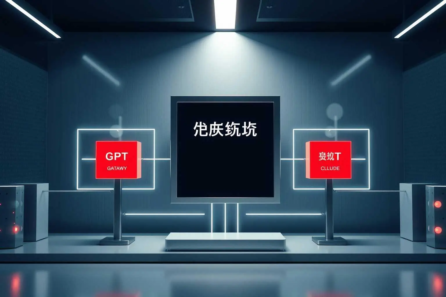 聚合网关示意：GPT、Claude、Gemini 接入同一个网关，对外只暴露一个 API key 和一个控制台